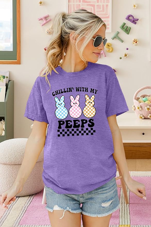 LAZYCHILD Women Easter Teacher Shirts: Funny Treat All with Kindness T-Shirt Bunny Rabbit Tee Tops