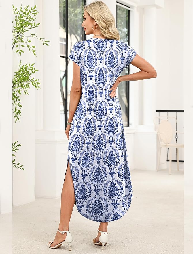 WIHOLL Summer Dresses Cap Sleeve Crewneck Maxi Long Casual Dress with Pockets Beach Vacation Sundresses 2026 Trendy