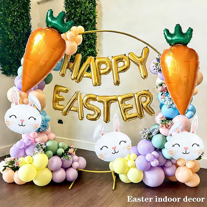 5PCS Easter Bunny Balloons Set Large Rabbit Head & Carrot Foil Mylar Balloons Cute Bunny Face Balloon for Easter Party Decorations Baby Shower Rabbit Birthday Spring Theme Party Supplies
