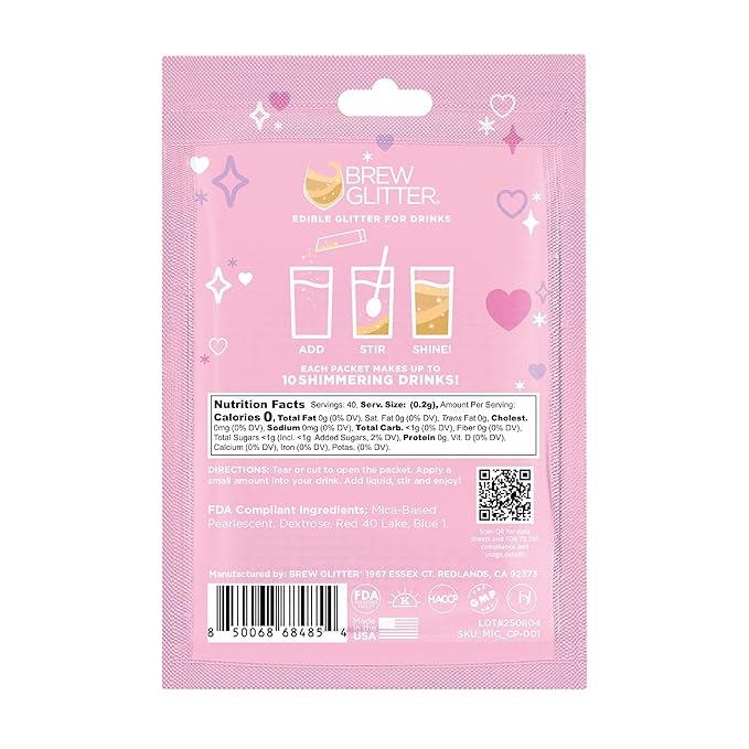 Brew Glitter Valentine's Day Combo Pack (Pink and White) Edible Drink Glitter 4 x 2g Packets for Cocktails, Beer, Wine & Beverages