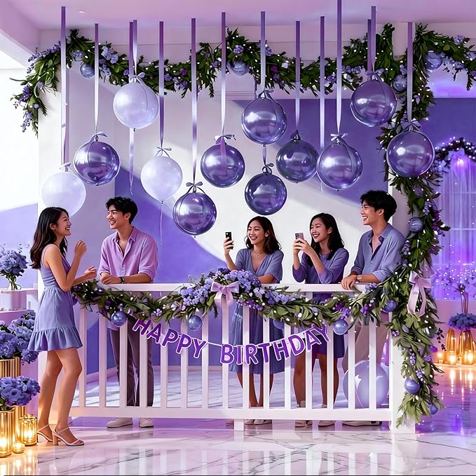 14 Pcs Purple Round Foil Balloons 22/15/10 4D Ball Balloons Light Baby Lavender Purple Metallic Balloon Ornament Mylar Balloon for Birthday Graduation Wedding Anniversary Disco Party Decor