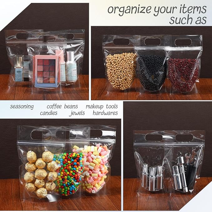 Sinload 30 Pcs Plastic Gift Bag Bulk 5.5 x 8.7 Inch Resealable Party Goodie Bag with Clear Window Color Favor Pouch with Handle for Home Birthday Wedding Party Candy Gift Wrap(Transparent)