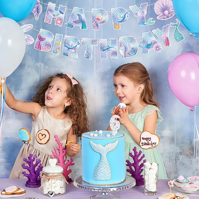 Mermaid Party Decorations Happy Birthday Banner Mermaid Party Banner Garland for Birthday Party Decorations Mermaid Party Supplies