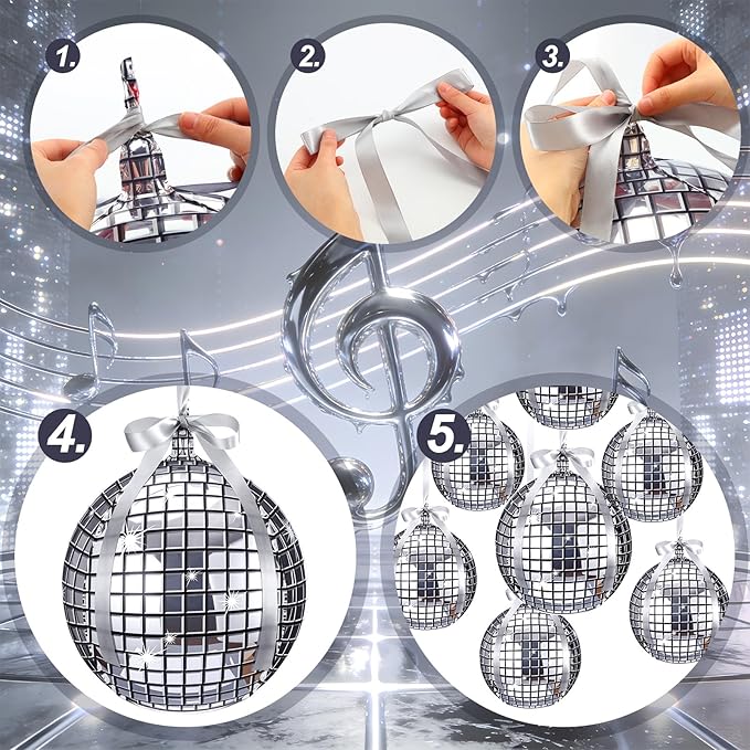 20 Pcs Large Disco Ball Metallic Foil Balloons 22 Inch Giant 4d Round Ball Balloons with Ribbions for Birthday Wedding Baby Shower Anniversary Tea Party Decorations