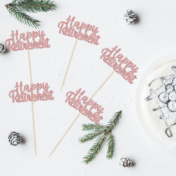 Gyufise 36 Pack Happy Retirement Cupcake Toppers Glitter Retired Cupcake Picks Retirement Theme Birthday Party Cake Decorations Rose Gold