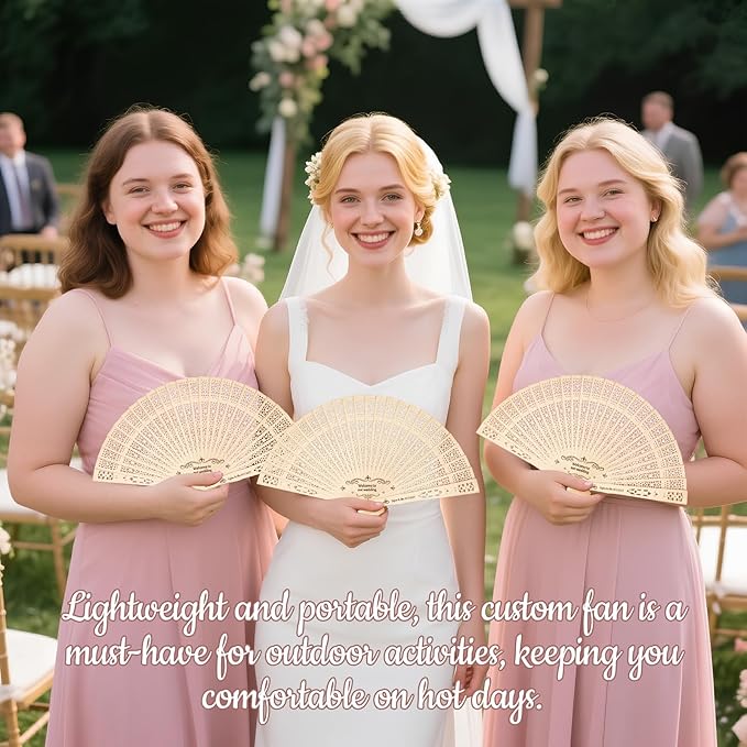10Pcs Personalized wedding fans for guests, Custom Summer Wedding Fans, Unique Bridal Shower Party Favors, Handcrafted Wooden Fans for Guests (Full flush wooden fan)
