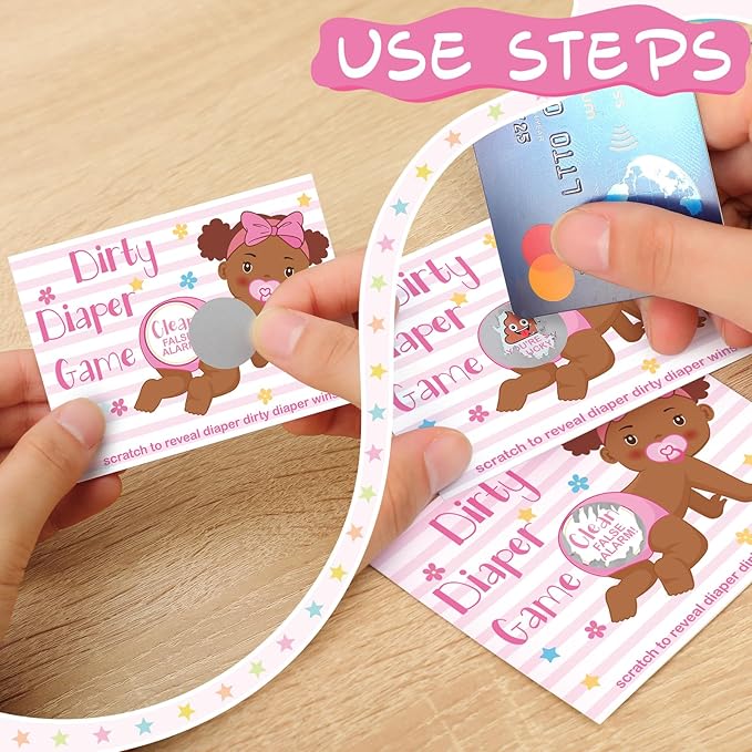 Geyee 60 Pieces Baby Shower Scratch off Game Funny Raffle Cards Baby Shower Party Games Decorations Cute Activity for Activity and Idea for Boy Girl(Rose Pink)