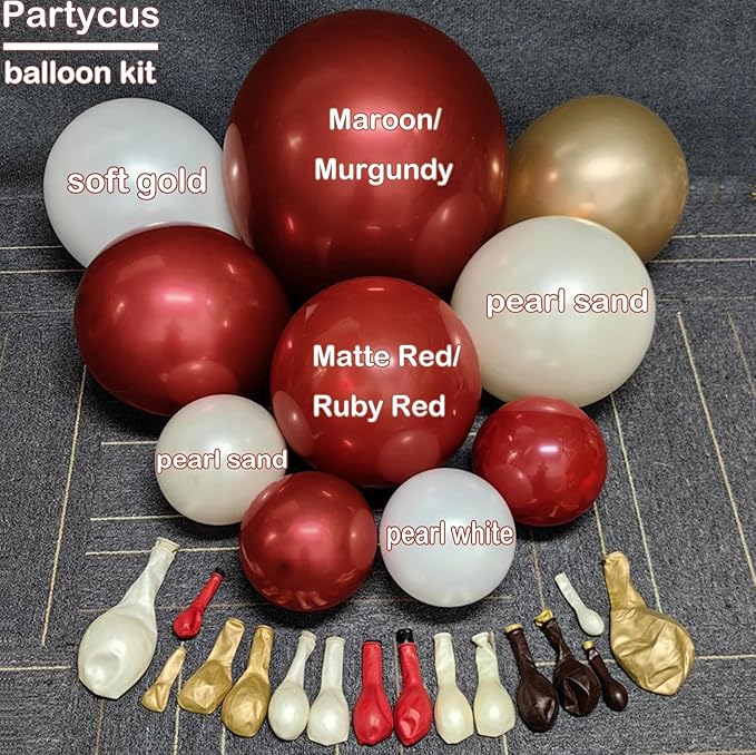 Red White Gold Balloon Arch Double Stuffed Burgundy Pearl White Sand Gold Balloon Garland Kit Red Linking Balloons Fringe Curtain for Bridal Shower Wedding Birthday Mother's Day Engagement Party Decor