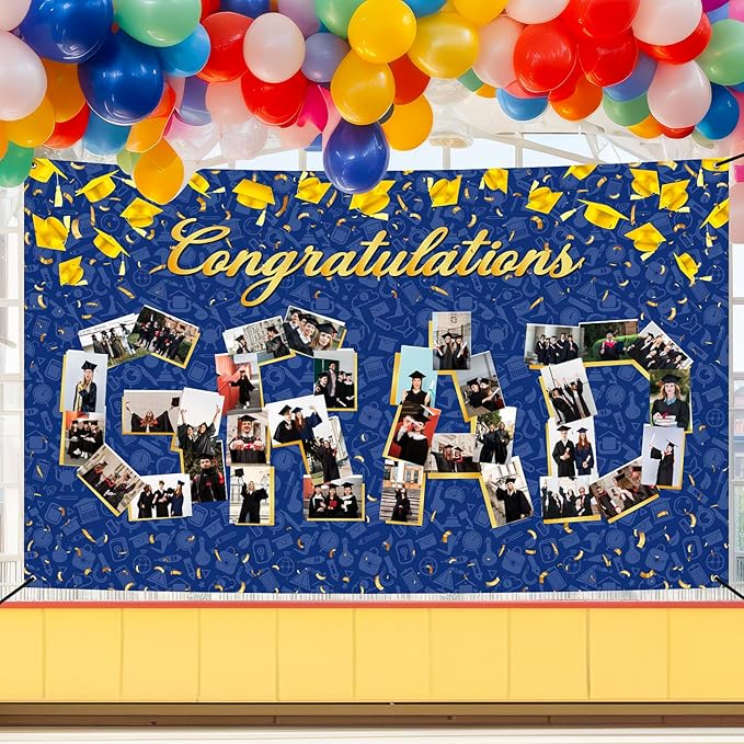 Large Graduation Photo Banner Decorations 72x44 Inch,Graduate Banner for Class of 2026 Ceremony Congratulations Grad School DIY Prom Favors Party Supplies, Picture Backdrop Sign Photography Background