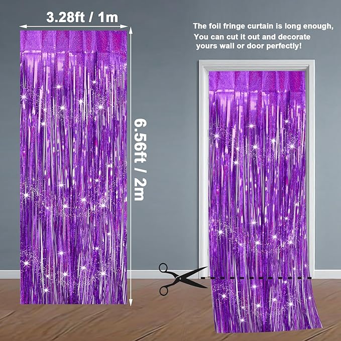 Tinsel Backdrops Curtains Party Decorations, Purple Streamers Birthday Decoration for 30th Women Men, Photo Booth Props for Wedding, 2Pack 3.28X6.56Ft