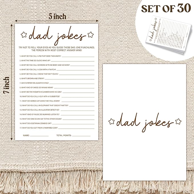 30 PCS Cute Bear Dad Jokes Baby Shower Game with 1 Answer Card for Boy Girl, Trivia Game Activity Gender Neutral Party Games Supplies & Decor-C06