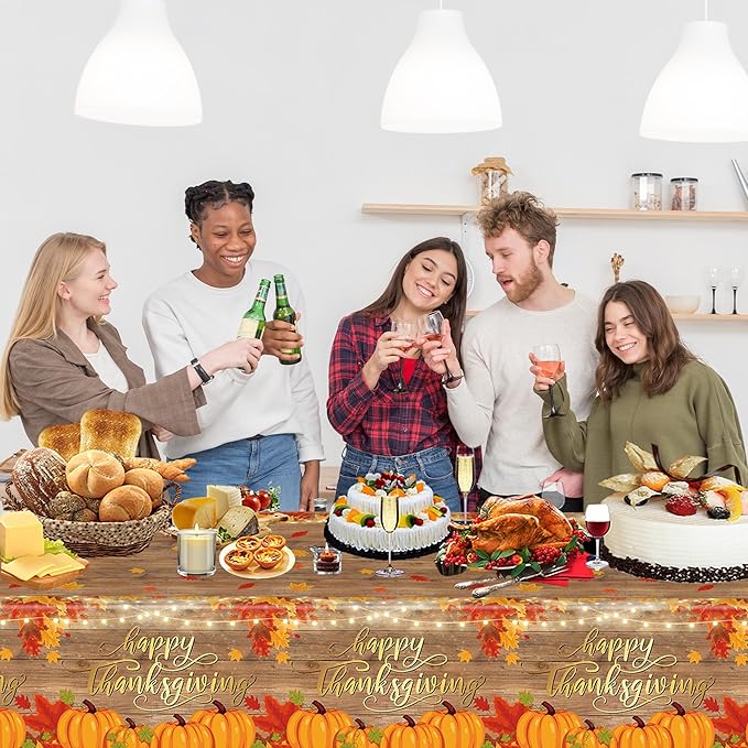 Thanksgiving Disposable Tablecloth, 54 x 108 Inch Rectangle Waterproof Plastic Fall Theme Tablecloth for Harvest Party Table Decoration (Pumpkin 3 Pack)