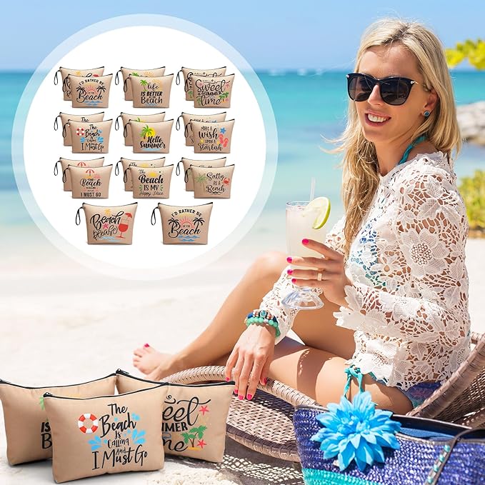 20 Pcs Bulk Beach Makeup Bags - Summer Beach Accessories Toiletry Cosmetic Pouch Zipper Bags, Cruise Travel Survival Kit Gifts Party Favors for Women Teens Clients Friends