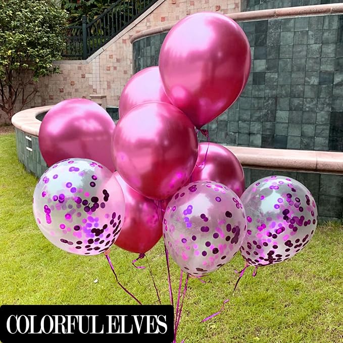 12 Inch 100 Pcs Metallic Chrome Hot Pink Balloons Shiny Thicken Latex Balloon Party Decoration (Hot Pink)