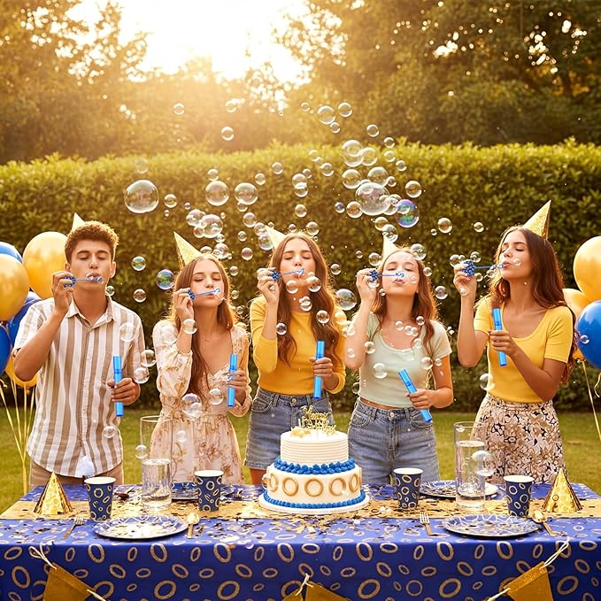 Jenaai 24 Pcs Blue with Gold Ring Bubble Wands Cartoon Bubble Wand Party Favors for Summer Activity Cartoon Birthday Gifts Carnival Goody Bag Stuffers Wedding Supplies