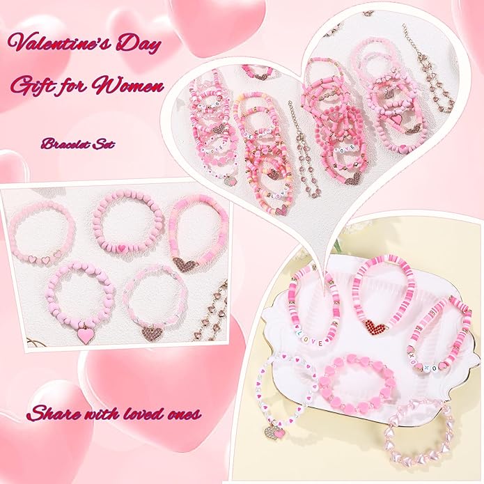 Cooluckday 36 Pcs Holiday Heishi Surfer Bracelets for Women Bulk Easter Mother's Day Christmas St. Patrick's Day Mardi Gras Bracelet Stackable Stretch Friendship Bracelets Set