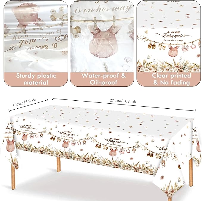 Pink Baby Girl Shower Decorations – 194 PCS A Sweet Girl Is On Her Way Party Supplies for 24 Guests, Includes Plates, Cups, Napkins, Cutlery, Banner & Tablecloth