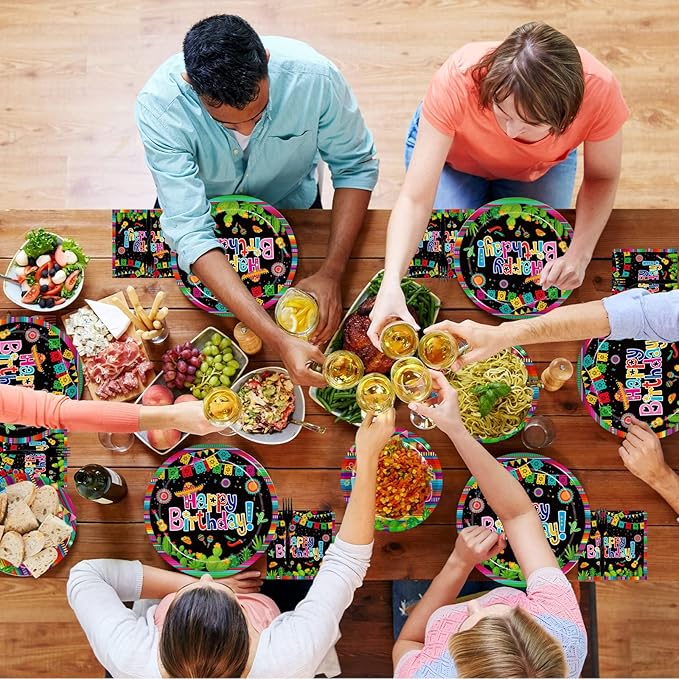 96 Pcs Mexican Birthday Party Plates, Fiesta Party Decorations Supplies Cinco De Mayo Carnival Birthday Disposable Paper Plates Napkins Colorful Stripe Serape Baby Shower Tableware, Serves 24