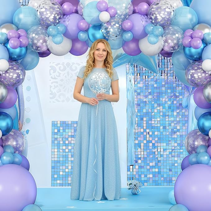 Purple Blue Balloon Arch Kit, Snowflake Birthday Balloons Garland with Silver Confetti Balloon,Winter Theme Balloons Decorations for Birthday Baby Shower Holiday Party Decor Supplies
