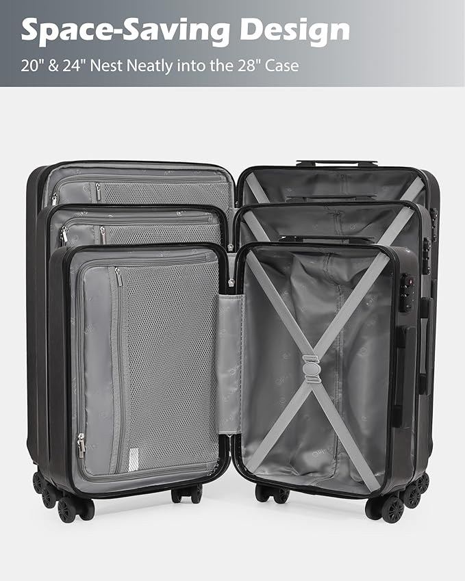 Coolife Luggage 3 Piece Set PC+ABS Hardshell Suitcases with TSA Lock, Spinner Lightweight (white, 3 piece set)