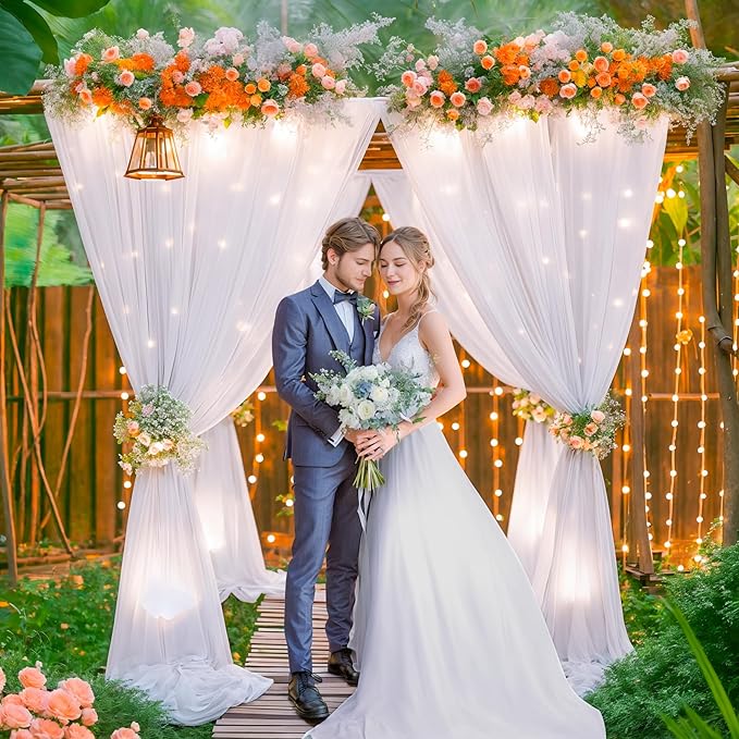 10 x 10ft White Backdrop Curtains with Lights String for Wedding Polyester Photo Backdrop Drapes Wrinkle Free White Curtains Backdrop for Birthday Parties Reception Baby Shower Ceremony-5 x 10ft x 2P