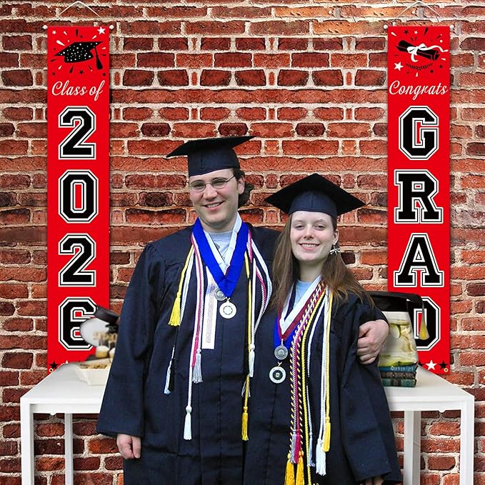 DAZONGE Graduation Decorations 2026, Red and Black Class of 2026 Decorations Graduation Banners for Any Schools or Grades Party Favor