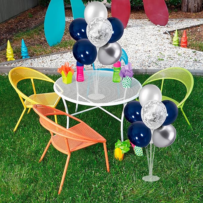 4 Set Balloon Stand with Silver Navy Blue Balloons Centerpiece Table Decorations for Birthday Wedding Anniversary Retirement New Years Graduation Decorations Class of 2026