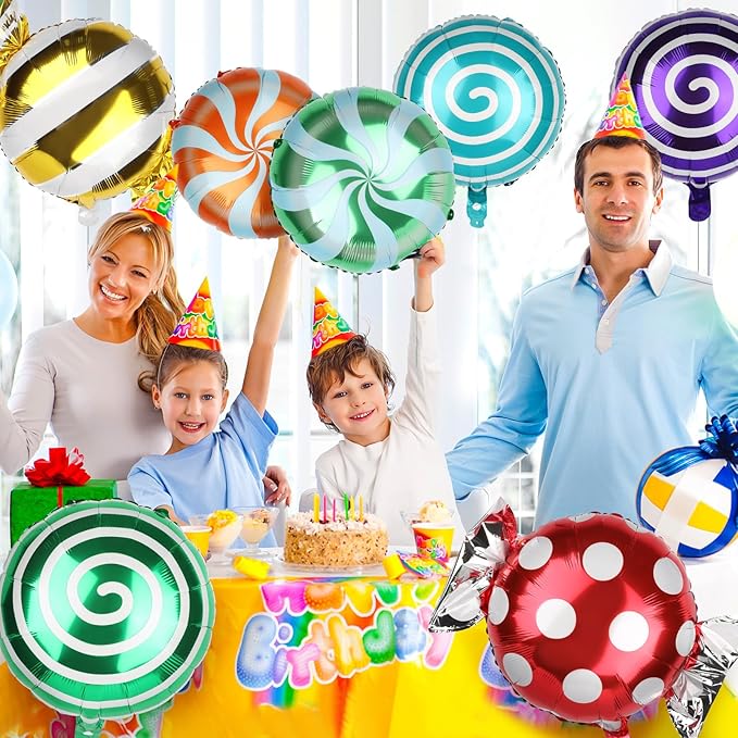 Fowecelt 100 Pcs Sweet Candy Balloons 18" Round Lollipop Aluminum Foil Balloons Helium Floating Mylar Balloon for Kids Girl Candy themed Party Decorations Birthday Wedding Party Supplies