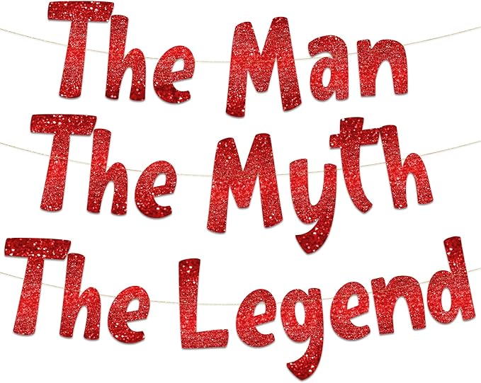 Pre-Strung The Man The Myth The Legend Red Glitter Banner - Retirement Decorations for Men and Women - Retirement Party Supplies and Gifts