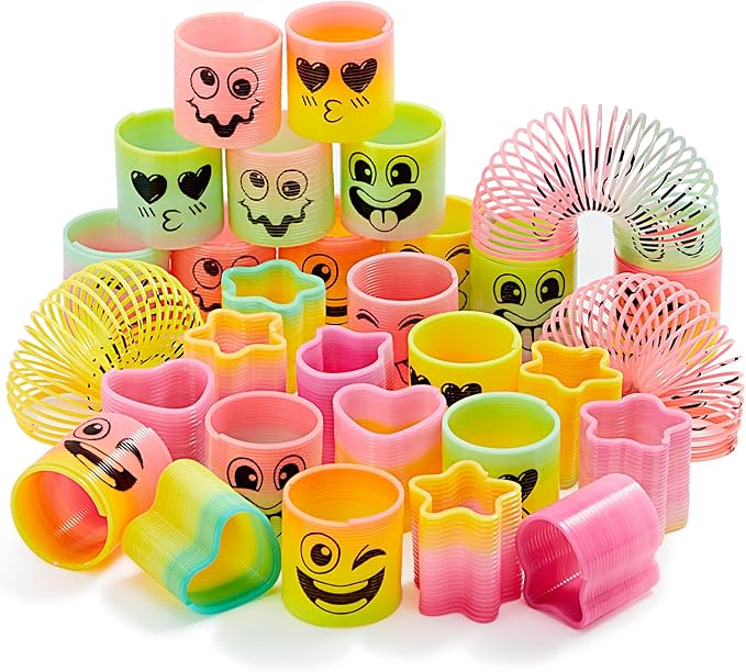 JOYIN 30 Pcs Spring Rainbow Party Favor, Mini Plastic Coil Spring Toy, Fidget Stress Coil Mini Springs Bulk Toys for Carnival Prize Birthday, Easter Goodie Bag Stuffers