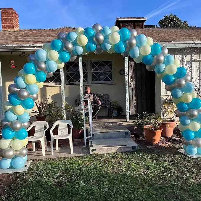 Teal Balloon Garland Kit, 100 Pcs Metallic Silver and Teal Blue Balloon Garland Kit, Turquoise Teal Blue Metallic Silver Balloons Different Sizes for Baby Shower Birthday Wedding Party Decorations