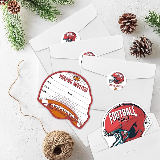 REWIDPARTY Football Party Invitations - Helmet Shaped Fill-in Invitations (Set of 15) with Envelopes & Stickers - Football Sport Party Supplies for Kids