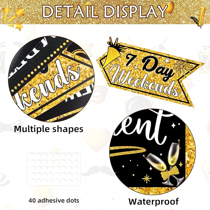 Hooqict Retirement Party Decorations 20 Pieces Happy Retirement Party Signs for Black and Gold Retirement Theme Party Decor Directional Banner Sign Retirement Birthday Party Supplies