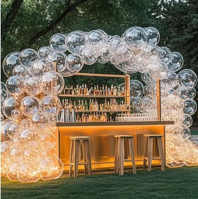 Clear Balloons Bubble, 60 Packs 4 Different Sizes Bobo Balloons Plastic Garland Arch Kits with Fishing Line/Transparent Rubbers for Party Decorations