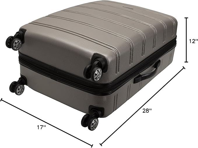 Rockland Melbourne Hardside Expandable Spinner Wheel Luggage, Checked Large 28", Silver