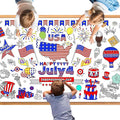 4th of July Coloring Tablecloth Patriotic Giant Poster 30x72 Inch Independence Day Coloring Poster DIY Statue of Liberty American Flag Themed, for School Classroom Wall Home Party Suppiles