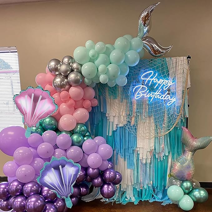 Mermaid Balloon Garland Arch Kit, 106 Packs Metallic Purple Pink Green Blue Latex Balloons with Mermaid Tail Seashell Foil Balloons for Girls Birthday, Baby Shower Party Decorations