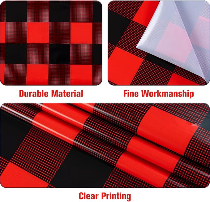 Kesfey 3 Packs Buffalo Check Plaid Table Cloth 54 x 108 Inches Red and Black Gingham Christmas Party Tablecloth Winter Plastic Checkered Tablecover for Dinner Picnic