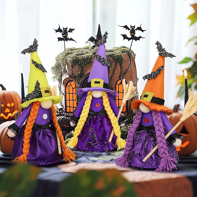Lovinland Halloween Decorations - Halloween Decor - 3PCS Witch Plush Gnomes - Cute Hocus Pocus Decorations for Home, Indoor, Office, Table, Party Clearance