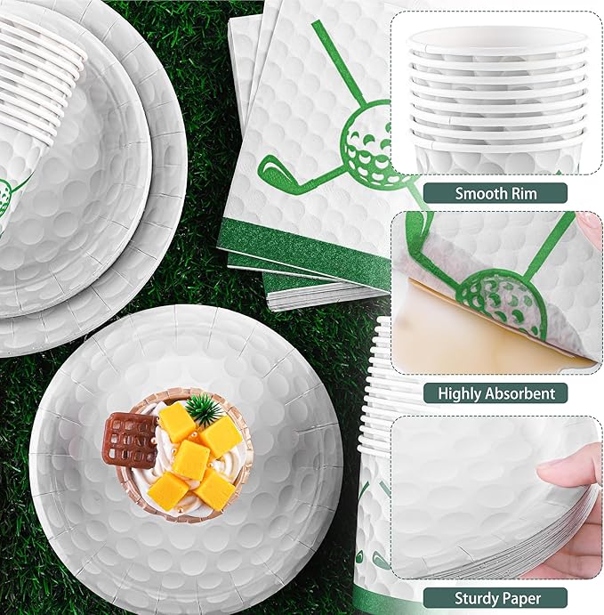 Kochorie 96 Pieces Golf Party Supplies Disposable Tableware Set with Paper Plates Cups Napkins for Golf Sports Themed Birthday Decorations, Serves 24 Guests