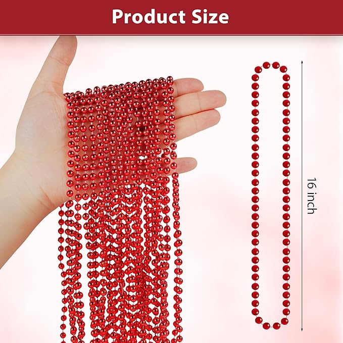 HOOSUN 30 Pack Red Beads Necklaces Bulk,Christmas Beads Necklaces Party Favors,Mardi Gras Beads Necklaces for Party,School Event,Parade Throw,Christmas Outfits Accessories for Women Kids