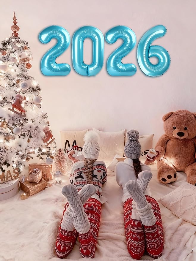 2026 Pearlescent Blue Foil Number Balloons, 2026 Pearlescent Blue Balloon 40 Inch for New Years, Senior 2026 Nye Decor Party Graduations Birthday Supplies
