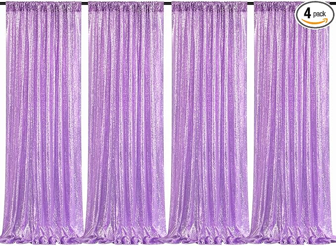 B-COOL Lavender Sequin Backdrop Curtain Lilac Glitter Backdrop 4 Panels 2ftx8ft Light Purple Sparkly Curtains for Wedding Birthday Prom Background Decorations