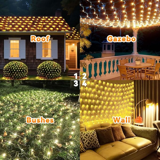 LitHome 21FT x 5FT Christmas Net Lights Outdoor Mesh Lights, 360 LED Warm White Net Light 8 Modes Connectable, Waterproof Giant Christmas Mesh Light Green Wire for Bushes Garden Yard Party Tree Decor