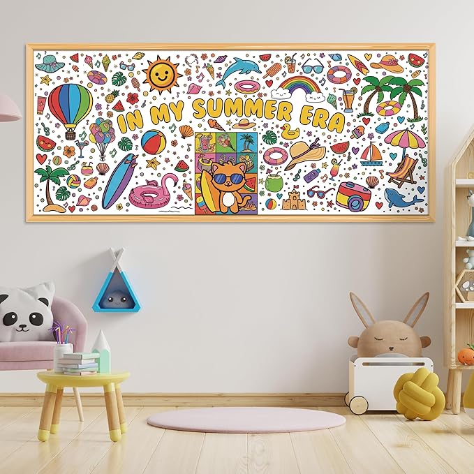 OHOME Summer Giant Coloring Poster/Tablecloth - Summer Toys | 30 x 72 Inches Jumbo Coloring Banner - Kids Crafts Activities Games Decor Party Favors Birthday Decorations for Classroom School