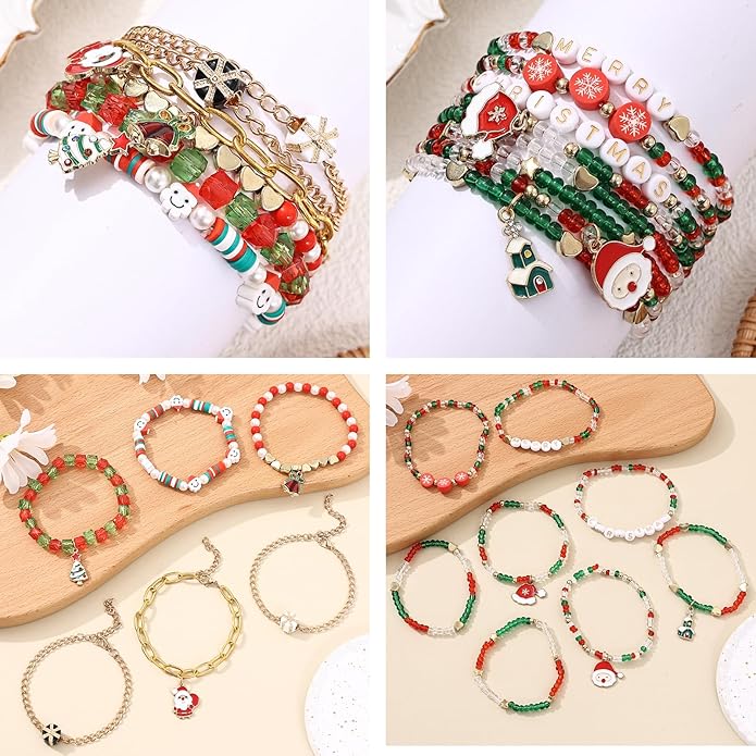 Cooluckday 36 Pcs Holiday Heishi Surfer Bracelets for Women Bulk Easter Mother's Day Christmas St. Patrick's Day Mardi Gras Bracelet Stackable Stretch Friendship Bracelets Set