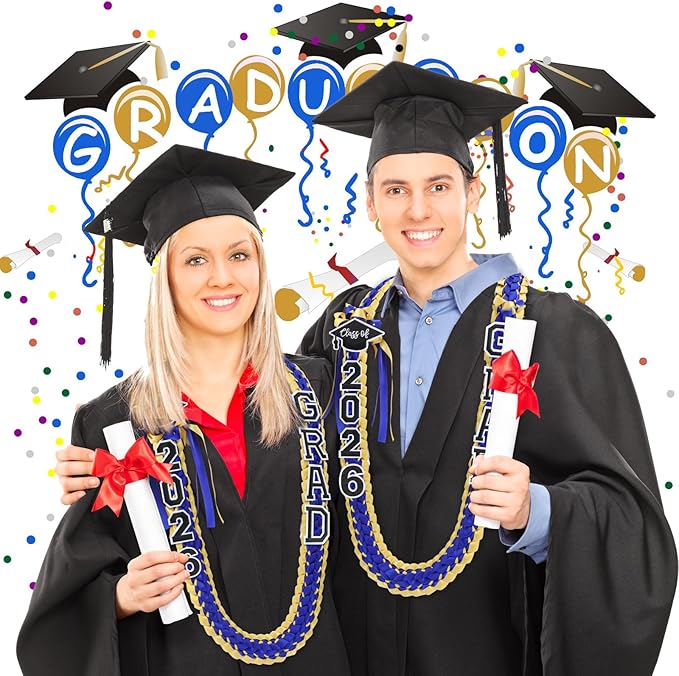 Hotop 2026 Graduation Leis Class of 2026 Grad Ribbon Money Lei Handmade Double Braided Necklace for Graduation Gifts Supplies