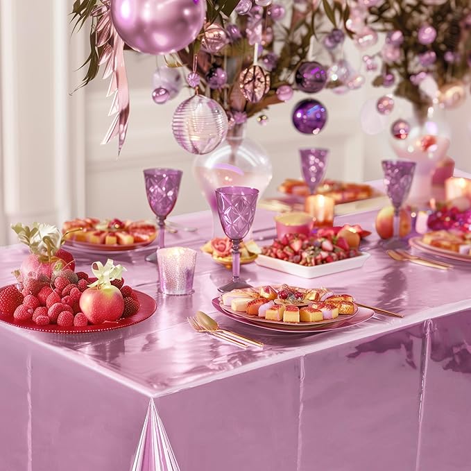 1 Piece Pink Foil Tablecloth 54 * 72inch Plastic Baby Shower Birthday Party Table Cloths Disposable Waterproof Table Cover for Anniversary Bridal Shower Wedding Party Supplies