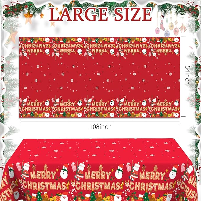 Christmas Tablecloth, 3 Pack Christmas Table Cloth Disposable for Rectangle Tables, Snowflake Xmas Tree Plastic Xmas Table Cover for Holiday Party Decoration Party Favor Supplies 54 x 108 Inches