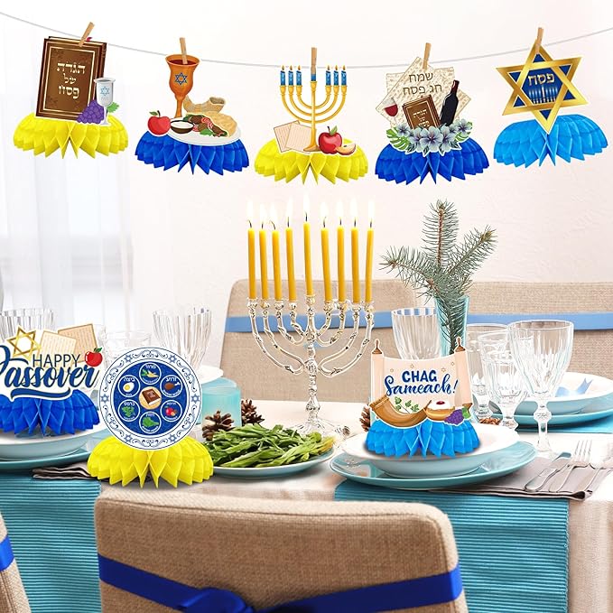 JULMELON 8 Pcs Passover Table Decorations, 3D Double Sided Passover Honeycomb Centerpieces Jewish Festival Passover Decorations for Home Table Decor Supplies Holiday Party